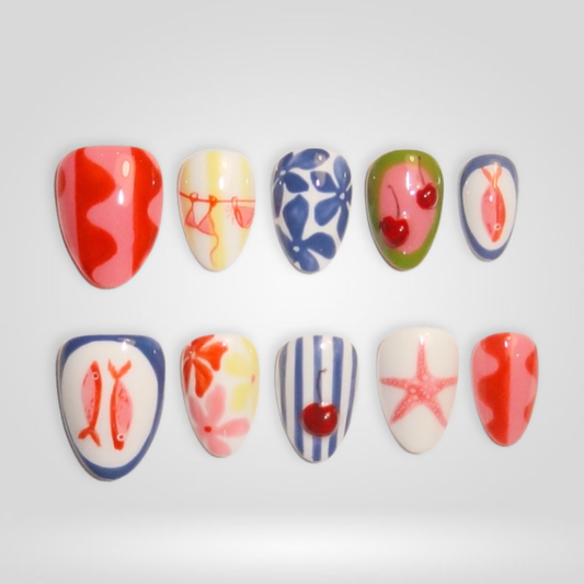 Cherry Wave butter yellow press-on nails - almond shape, front view