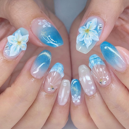Coastal Bloom press-on nails - image 5 of 15, floral almond