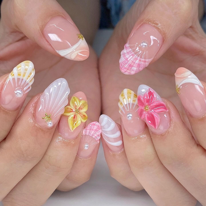 Coastal Bloom press-on nails - image 6 of 15, floral almond