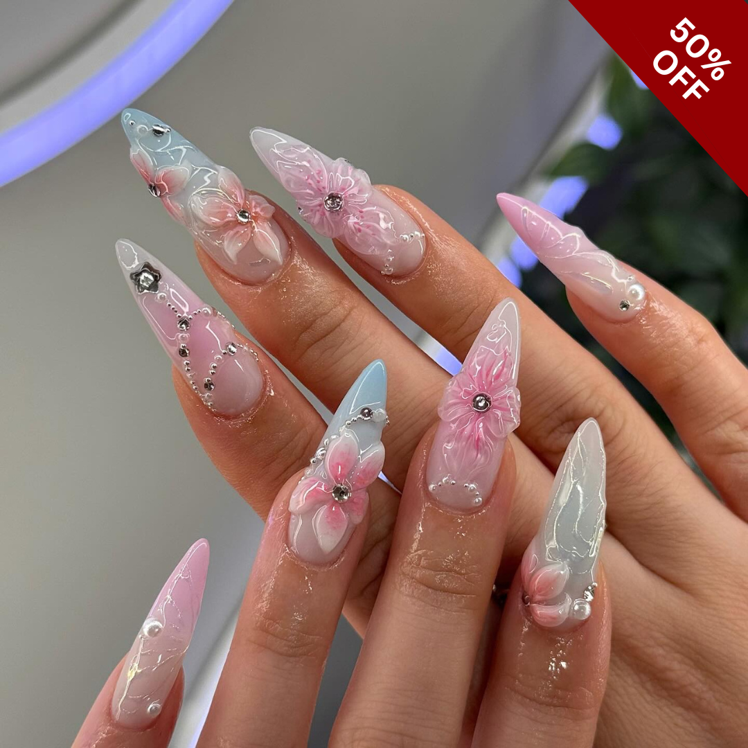 Floral Haze press-on nails - image 6 of 12, cat-eye velvet almond