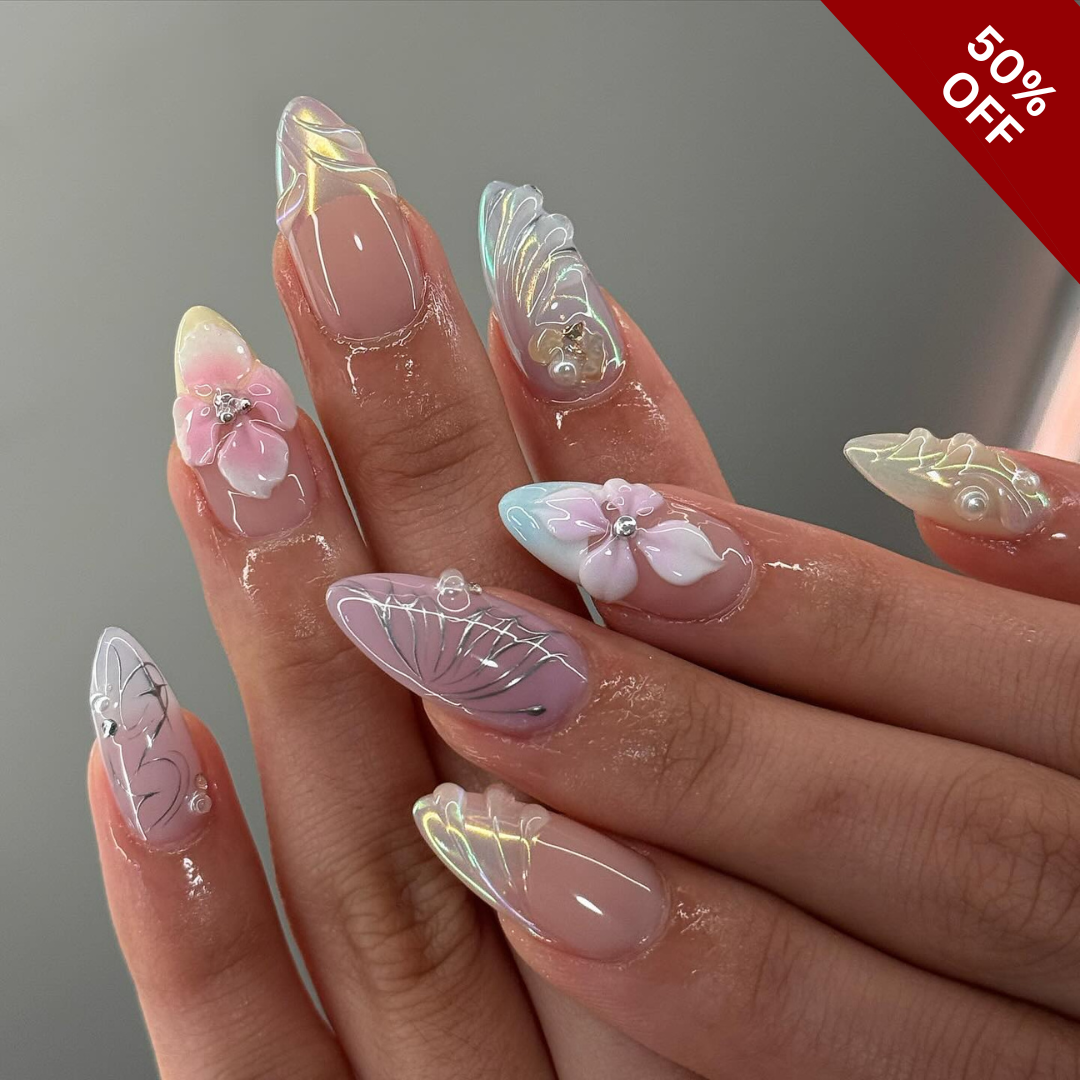 Floral Haze press-on nails - image 8 of 12, cat-eye velvet almond
