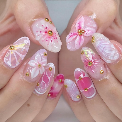 Coastal Bloom press-on nails - image 10 of 15, floral almond
