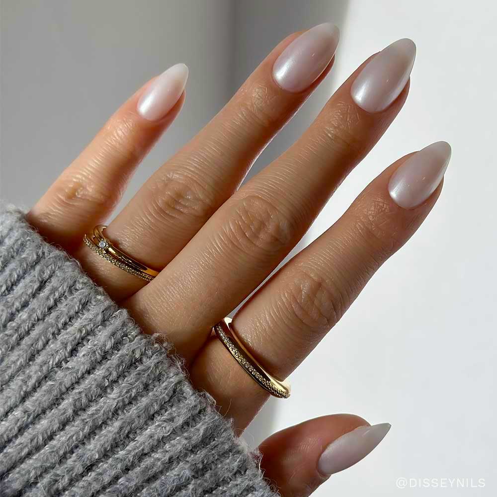 Hailey milky cloud dancer press-on nails - almond shape, front view