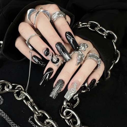 Funky Chrome pearl-shift press-on nails - square shape, front view