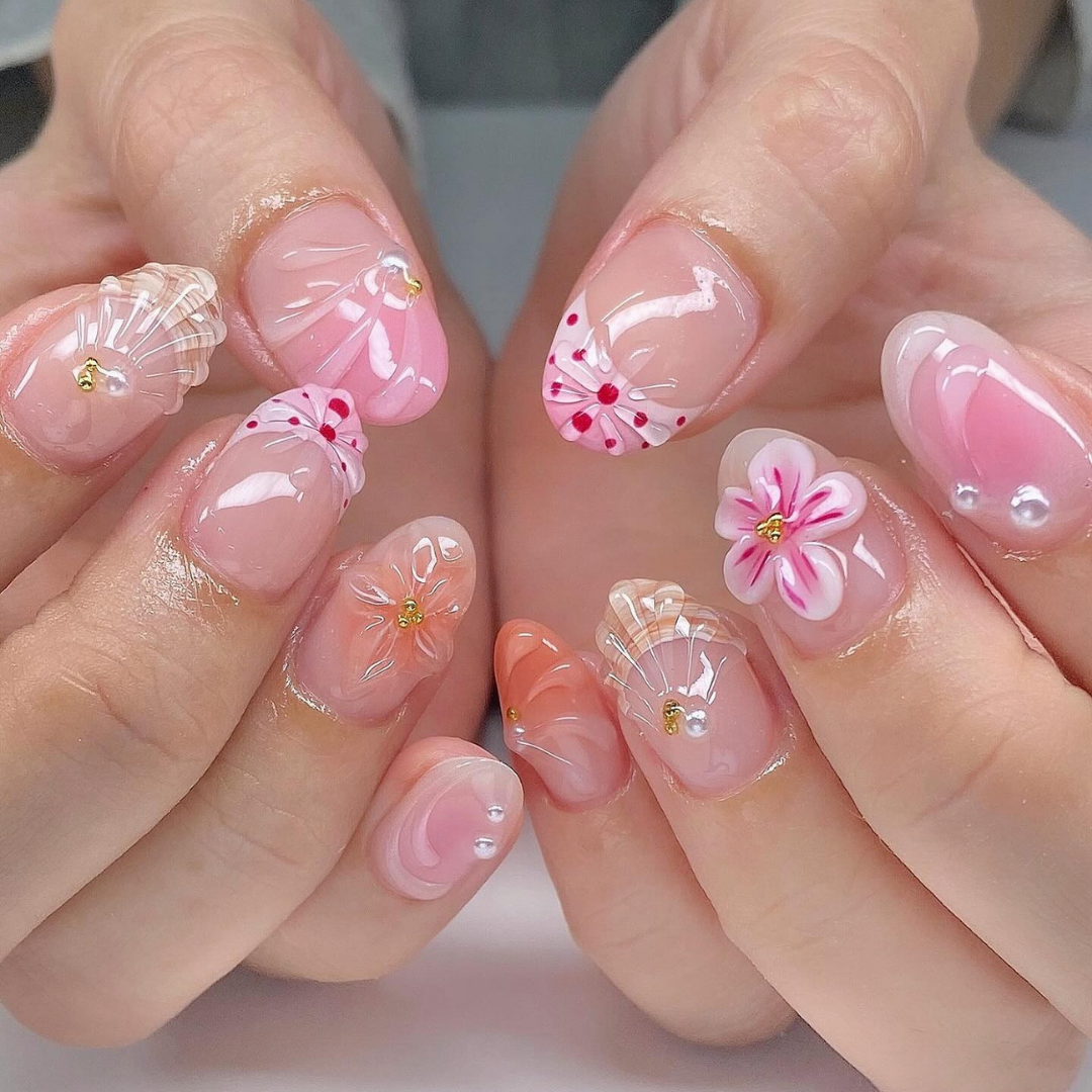 Coastal Bloom press-on nails - image 11 of 15, floral almond