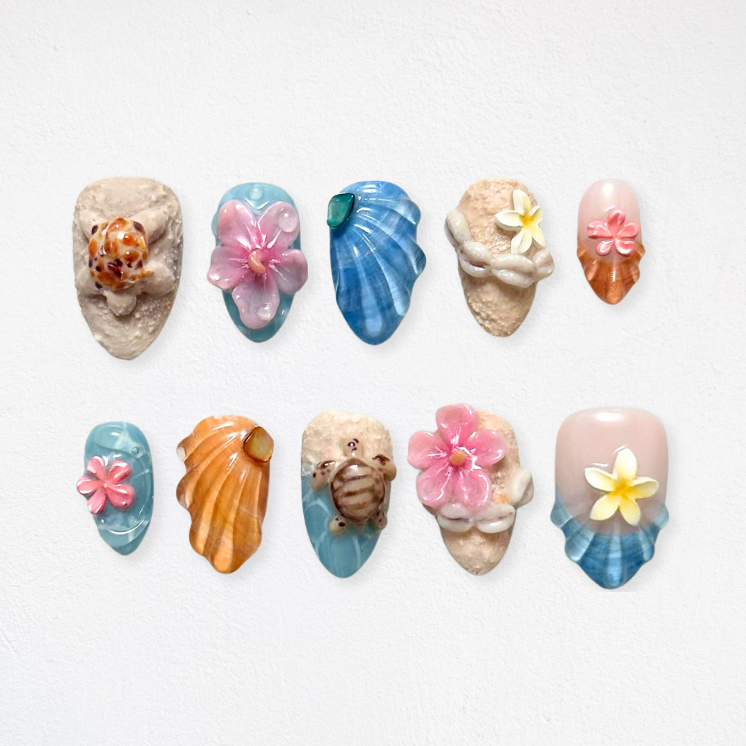 Floral Whisper press-on nails on hand - lifestyle photo, floral finish