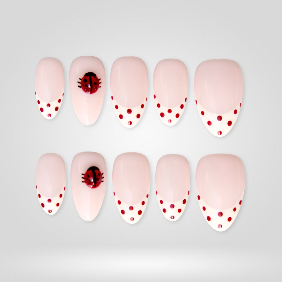 Summer Dots polka dot press-on nails - almond shape, front view