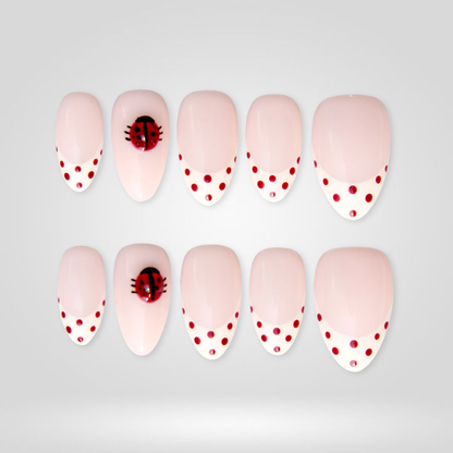 Summer Dots polka dot press-on nails - almond shape, front view