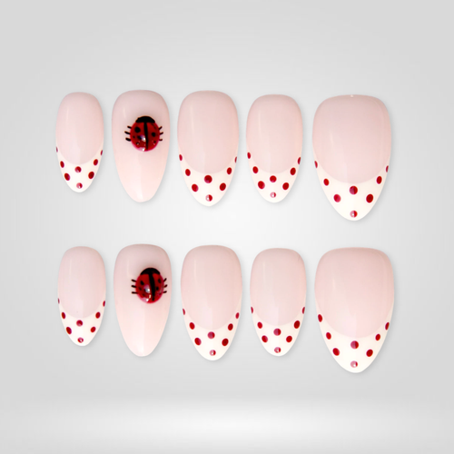 Summer Dots polka dot press-on nails - almond shape, front view