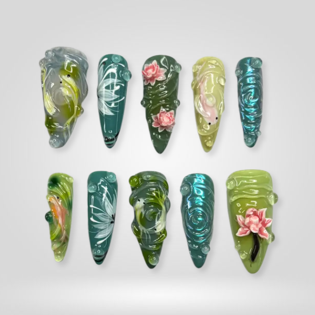 Koi Ocean press-on nails - image 6 of 15, cat-eye velvet almond