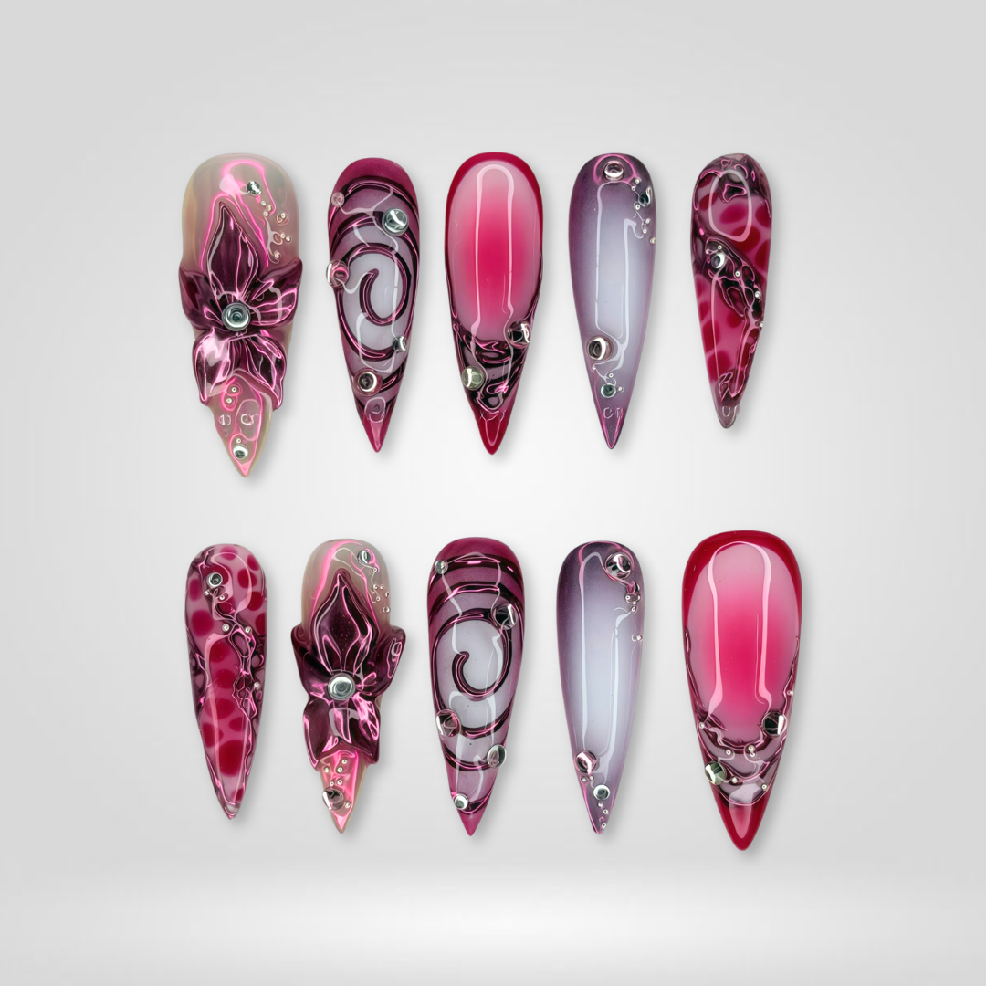 Metal Rose soft neutral press-on nails - almond shape, front view