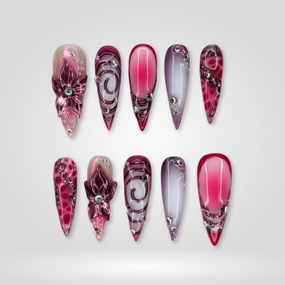 Metal Rose soft neutral press-on nails - almond shape, front view