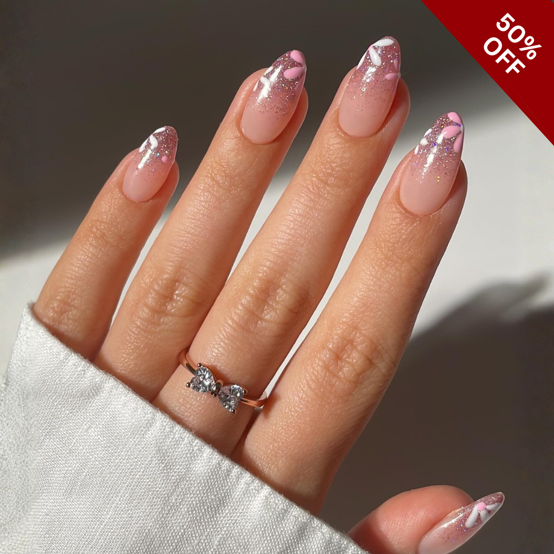 Soft Bloom press-on nail set - XS to L sizing, cat-eye velvet design