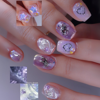 Dreamy Glow press-on nails close-up texture detail - sparkle finish, US shipping