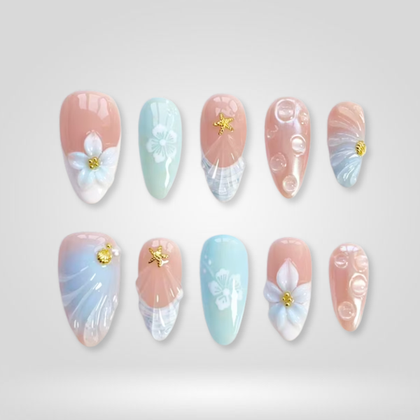 Ocean Shell | Floral Almond Press-Ons press-on nail set