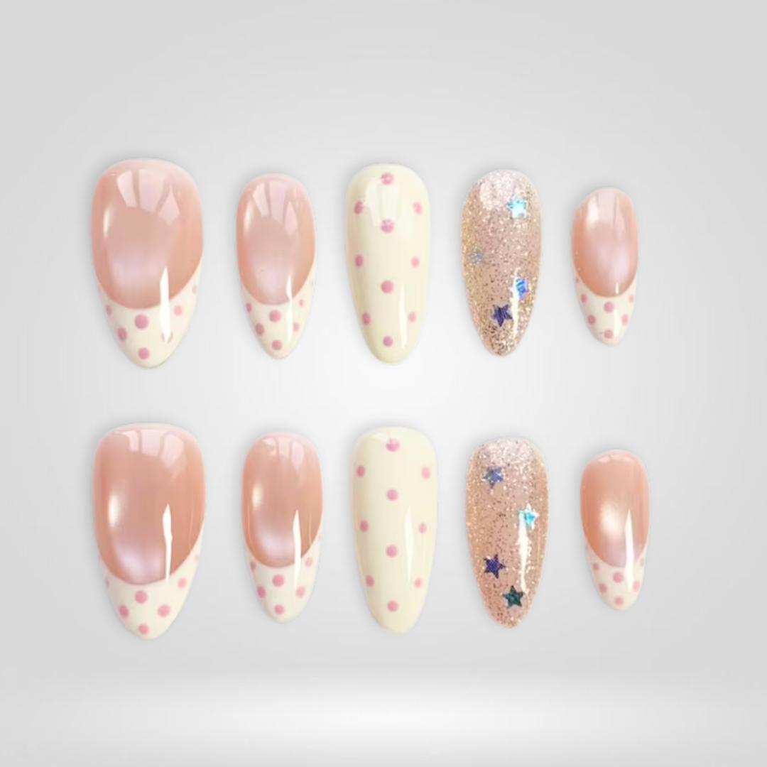 Dot Striped press-on nail set - XS to L sizing, polka dot design