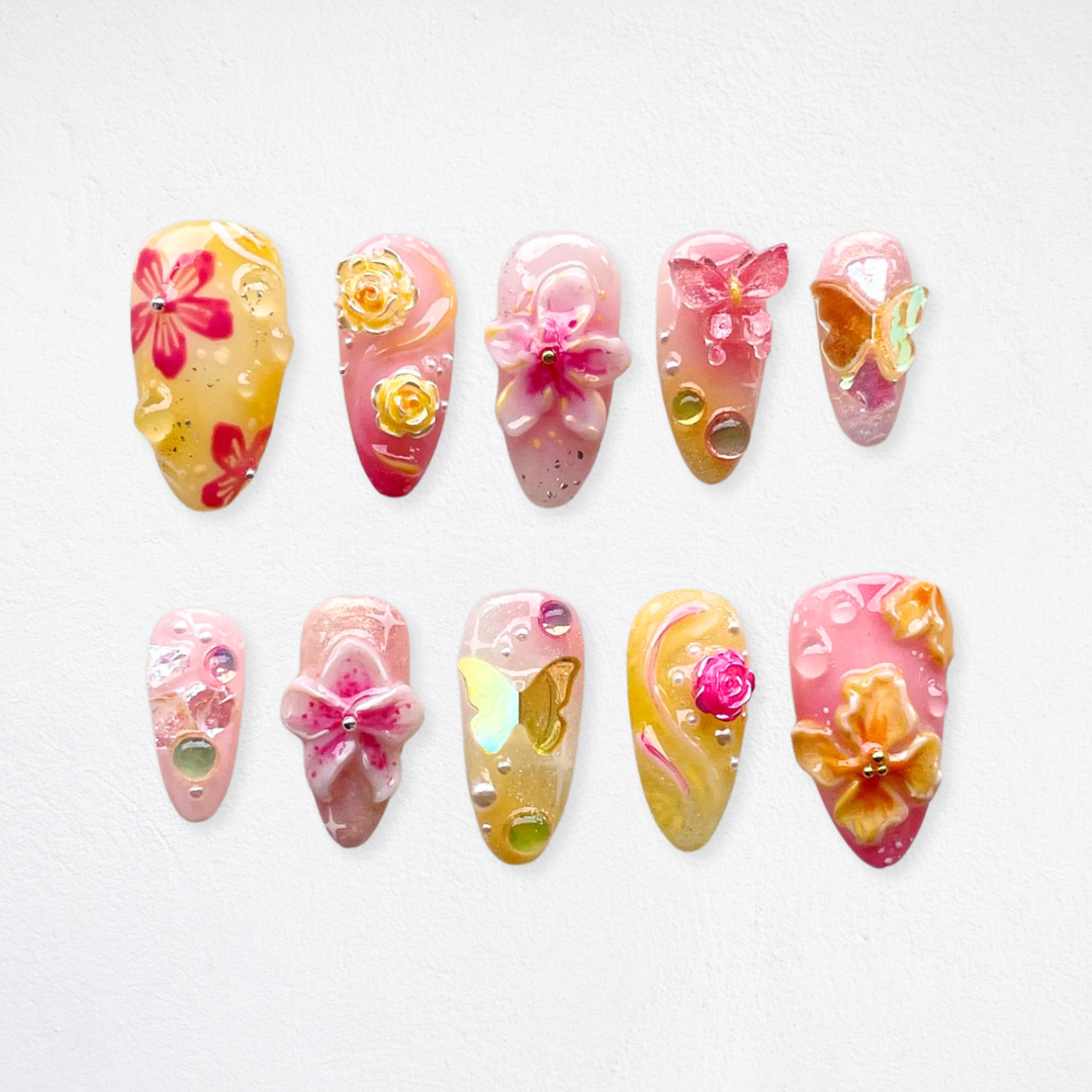 Floral Whisper press-on nail set - XS to L sizing, floral design