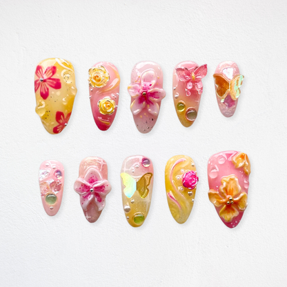 Floral Whisper press-on nail set - XS to L sizing, floral design