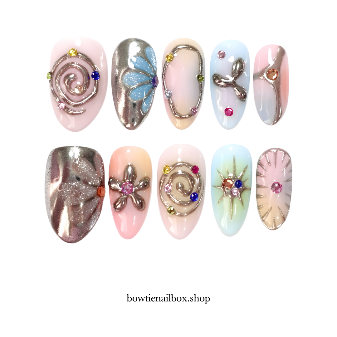 COSMIC CANDY ombre gradient press-on nails - almond shape, front view