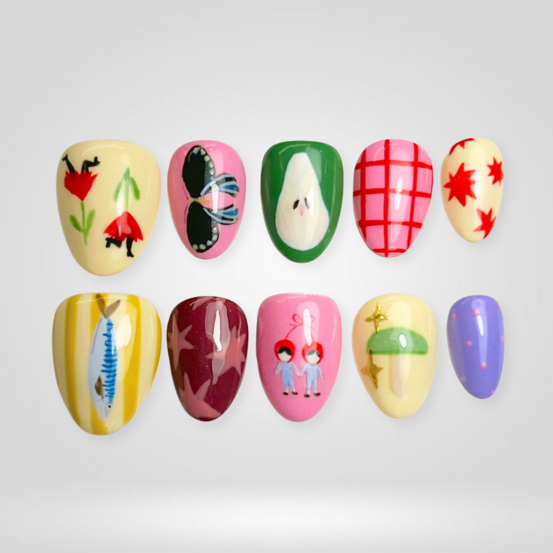 Garden Soft butter yellow press-on nails - almond shape, front view