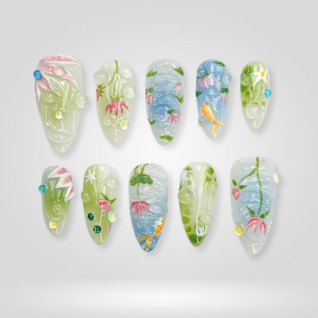 Koi Ocean press-on nails - image 7 of 15, cat-eye velvet almond