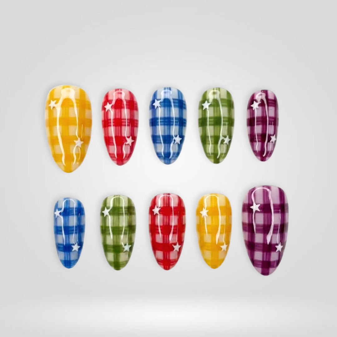 Dot Striped polka dot press-on nails - almond shape, front view