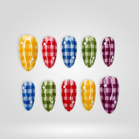 Dot Striped polka dot press-on nails - almond shape, front view