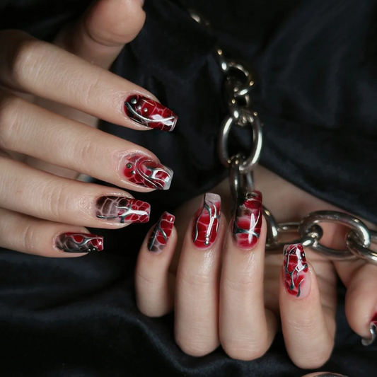 Shadowed Heart seasonal press-on nails - almond shape, front view