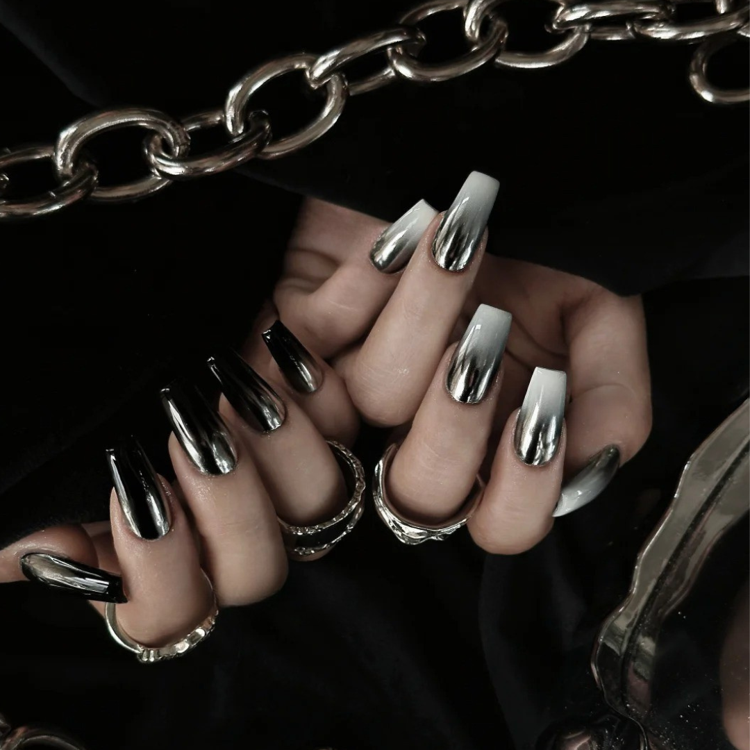 Funky Chrome press-on nail set - XS to L sizing, pearl-shift design