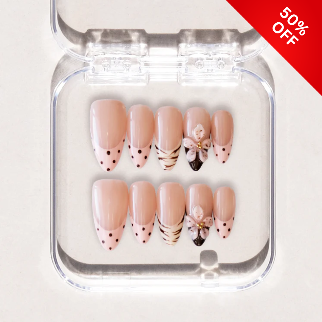 Soft Romance press-on nails close-up texture detail - polka dot finish, US shipping