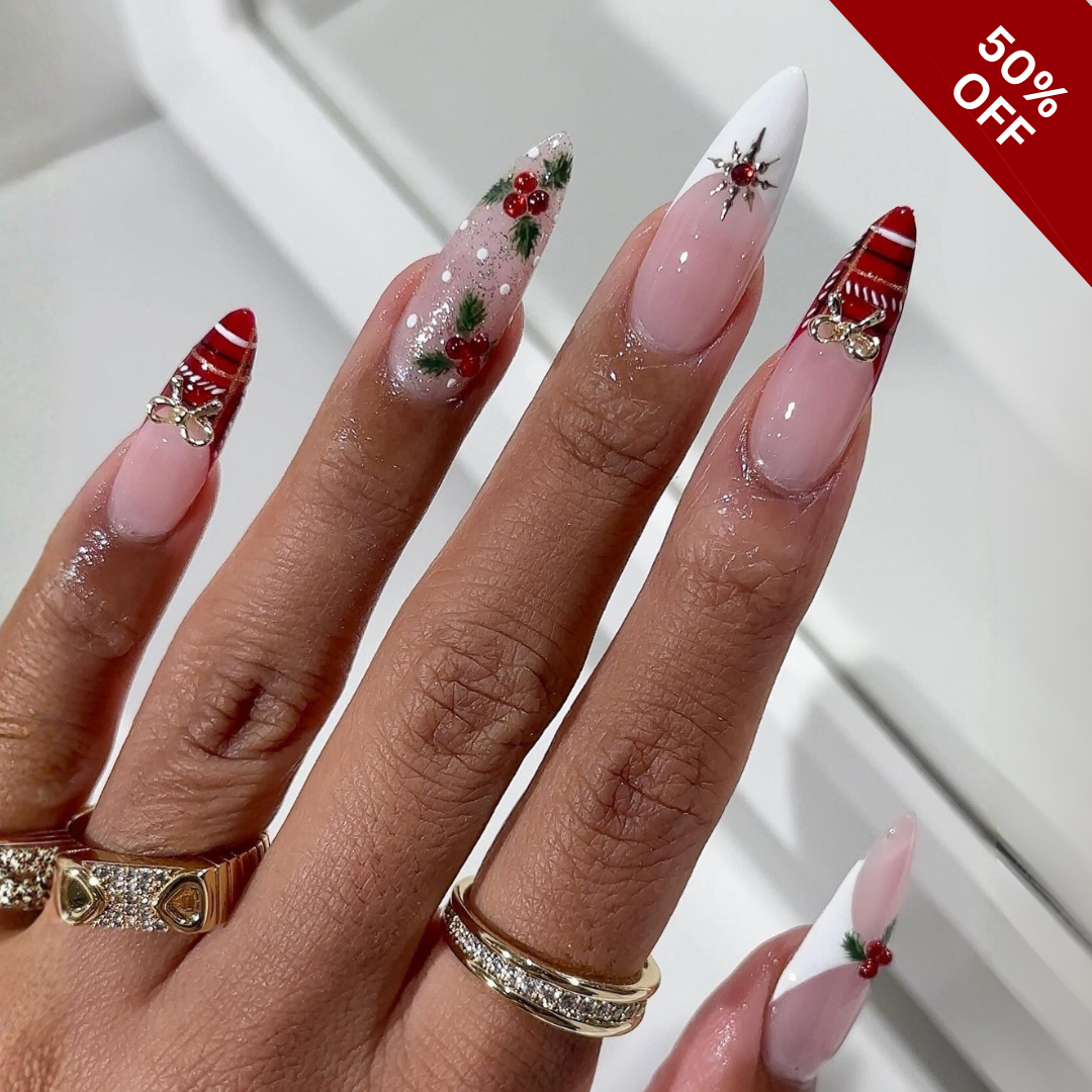 Festive Cheer press-on nail set - XS to L sizing, ombre gradient design