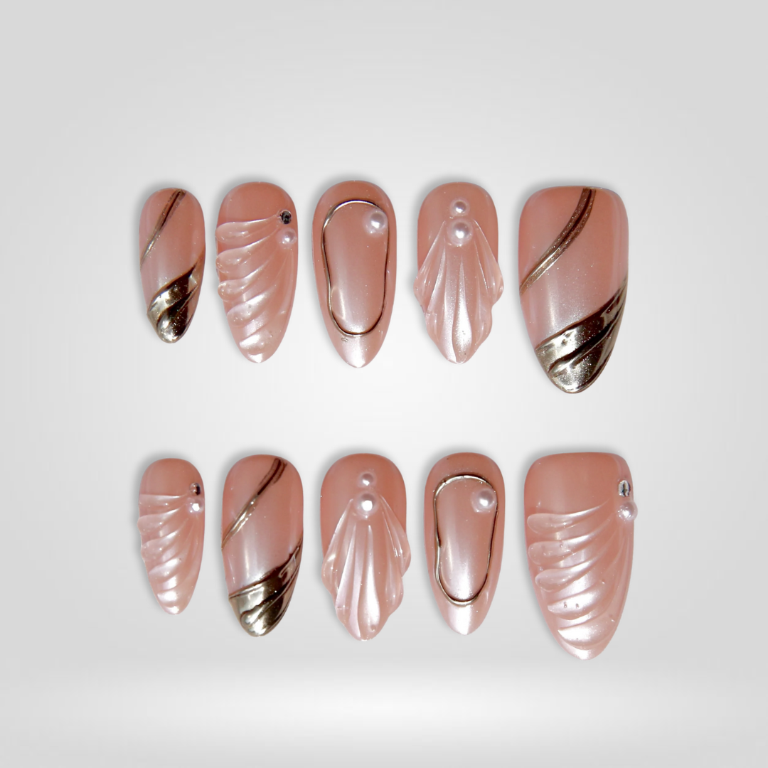 Shell Luxe soft neutral press-on nails - almond shape, front view