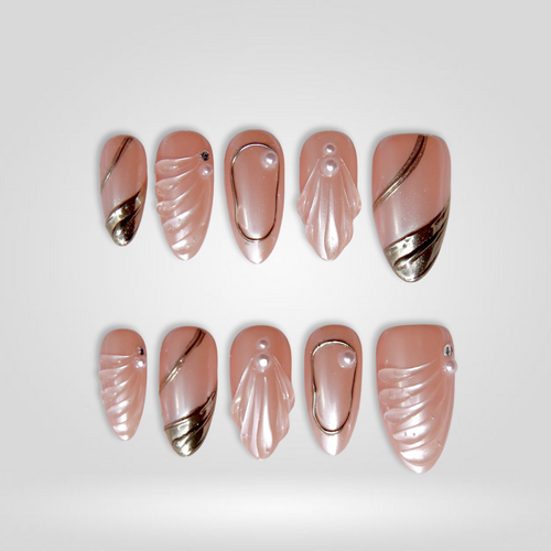 Shell Luxe soft neutral press-on nails - almond shape, front view