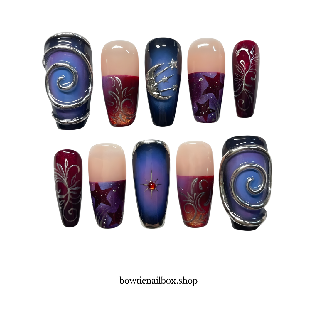 STARRY NIGHT ombre gradient press-on nails - almond shape, front view