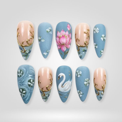 Koi Ocean press-on nails - image 8 of 15, cat-eye velvet almond