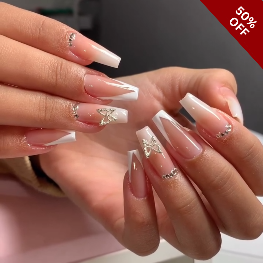Petal Blossom press-on nails on hand - lifestyle photo, cat-eye velvet finish