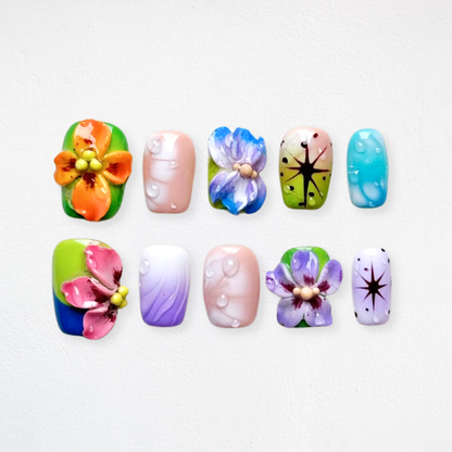 Floral Whisper press-on nails close-up texture detail - floral finish, US shipping