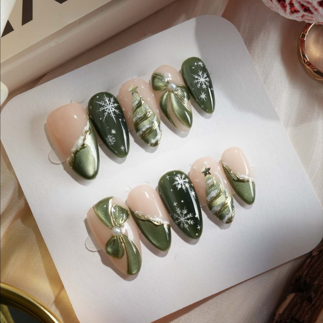 Winter Reverie press-on nails on hand - lifestyle photo, milky cloud dancer finish
