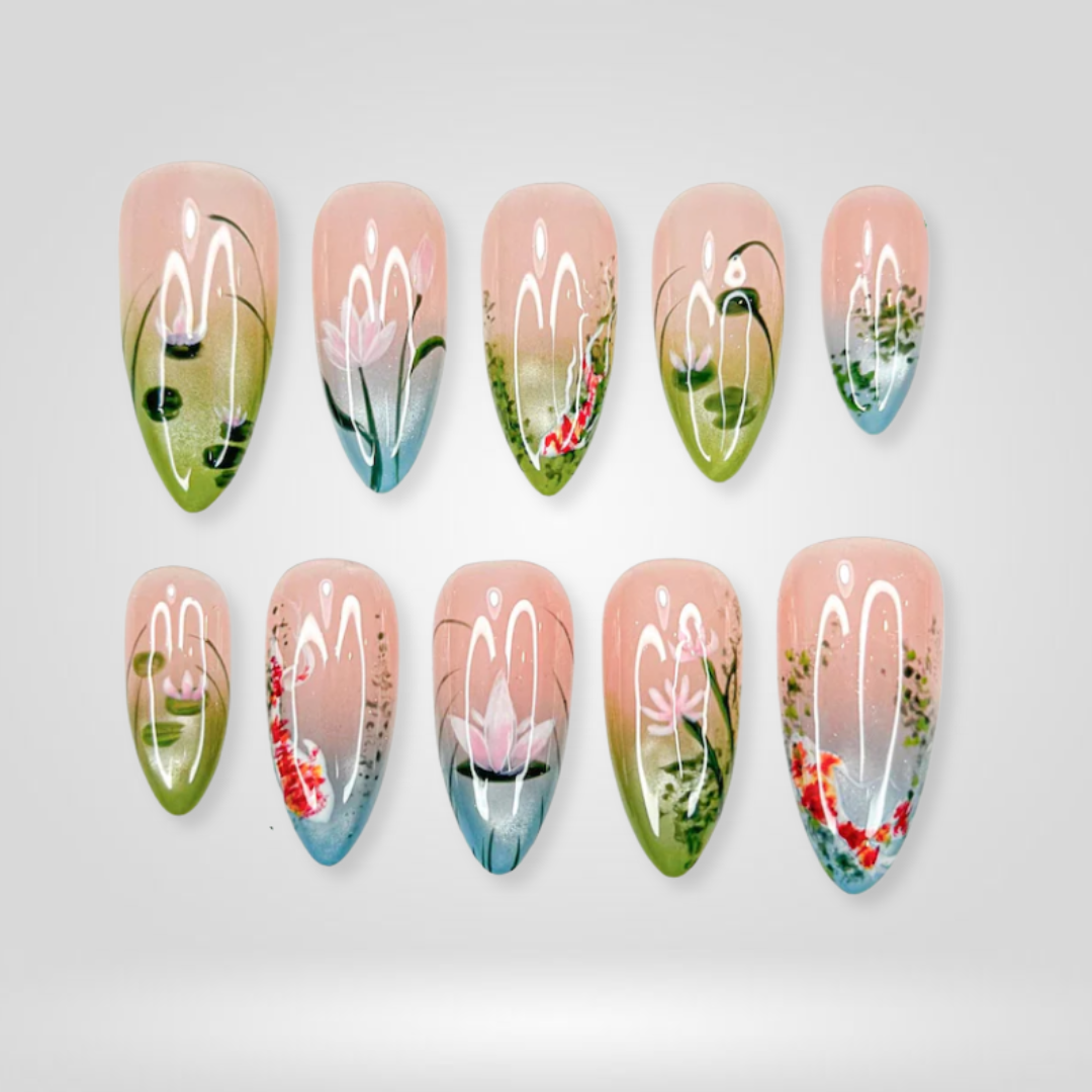 Koi Ocean press-on nails - image 9 of 15, cat-eye velvet almond