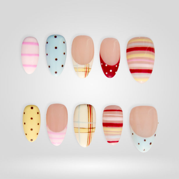 Picnic Stripe | Floral Almond Press-Ons press-on nail set
