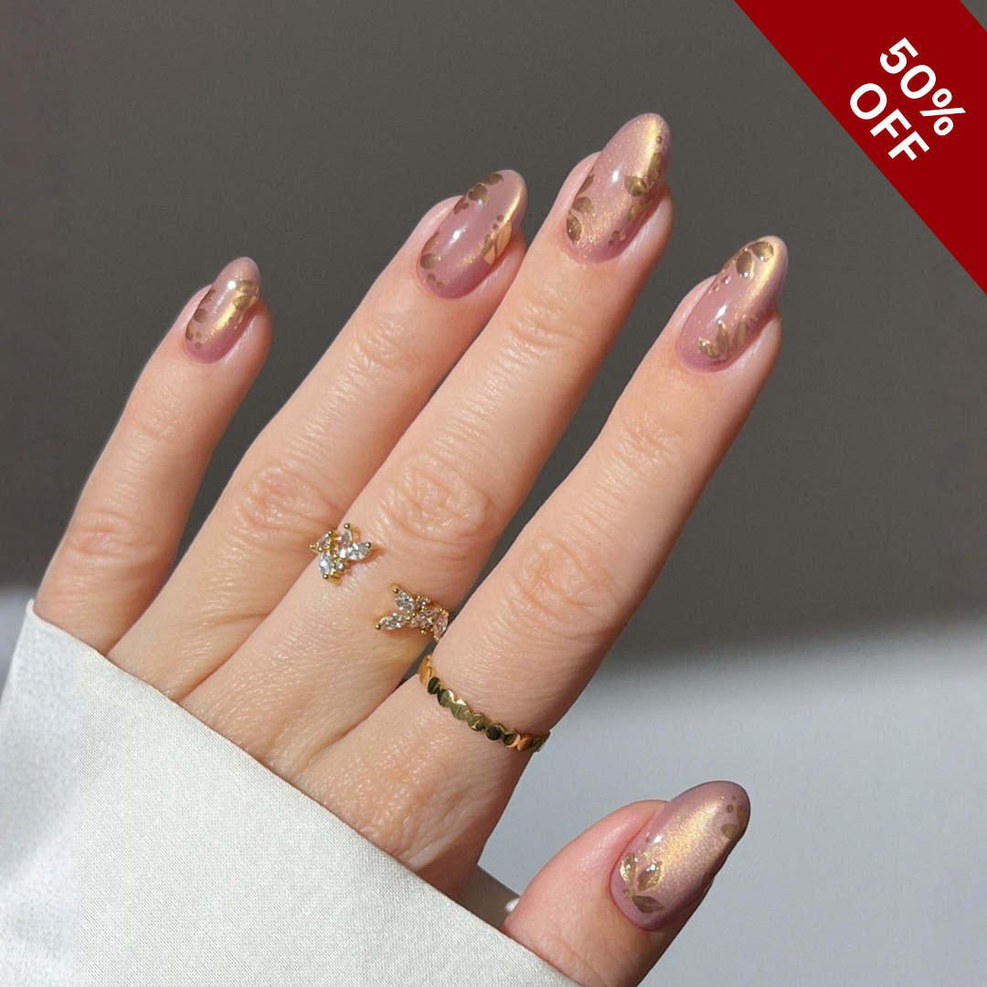 Celestial Petals press-on nails close-up texture detail - cat-eye velvet finish, US shipping