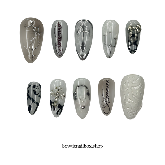 CYBER AMOUR pearl-shift press-on nails - almond shape, front view