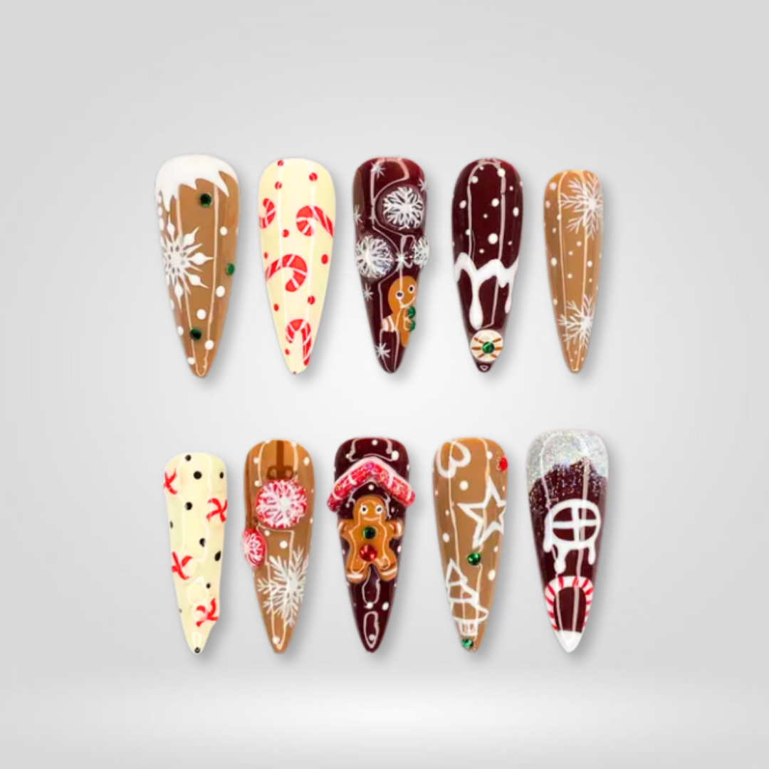Ginger Bliss seasonal press-on nails - almond shape, front view