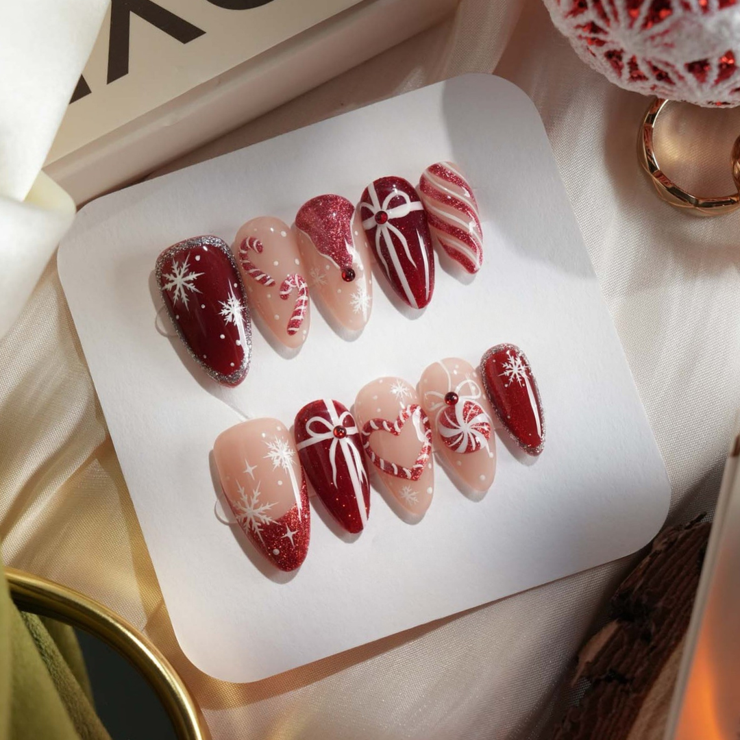 Winter Reverie press-on nail set - XS to L sizing, milky cloud dancer design