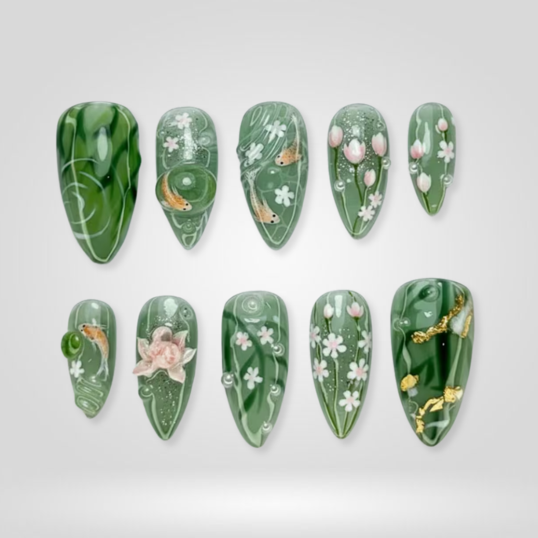 Koi Ocean press-on nails - image 10 of 15, cat-eye velvet almond