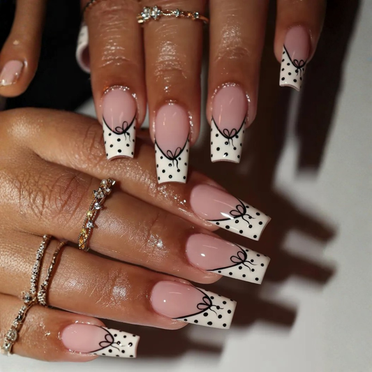 Berry Check polka dot press-on nails - almond shape, front view