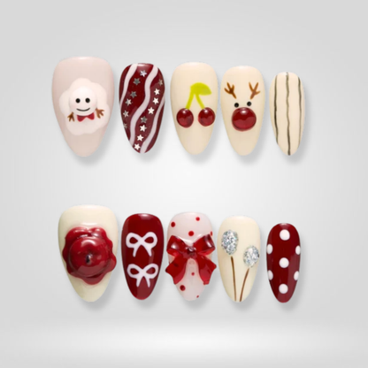 Merry Fun seasonal press-on nails - almond shape, front view