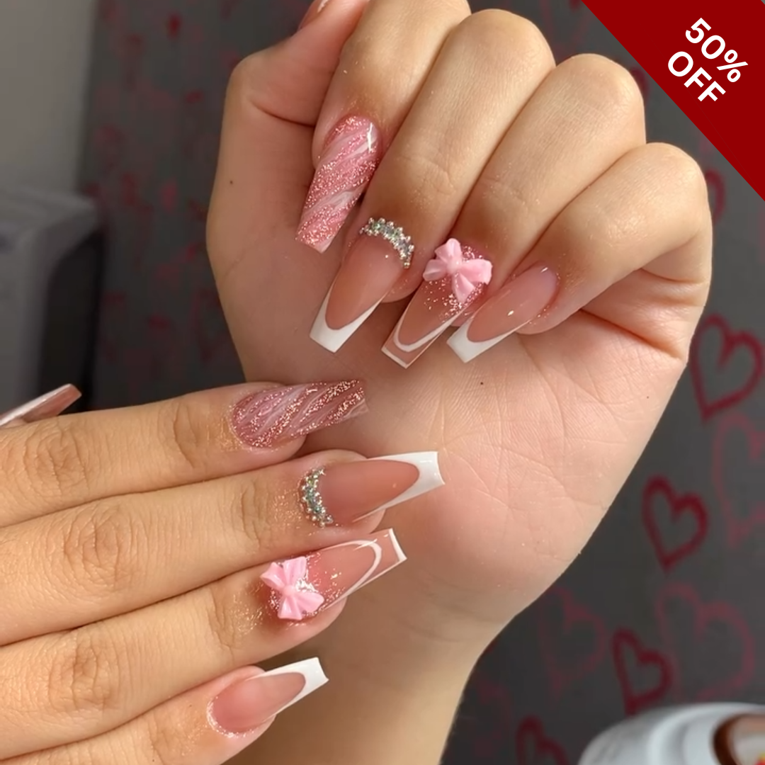 Petal Blossom press-on nail set - XS to L sizing, cat-eye velvet design
