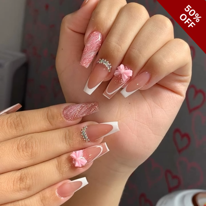 Petal Blossom press-on nail set - XS to L sizing, cat-eye velvet design