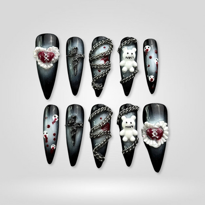 Gothic Allure seasonal press-on nails - almond shape, front view